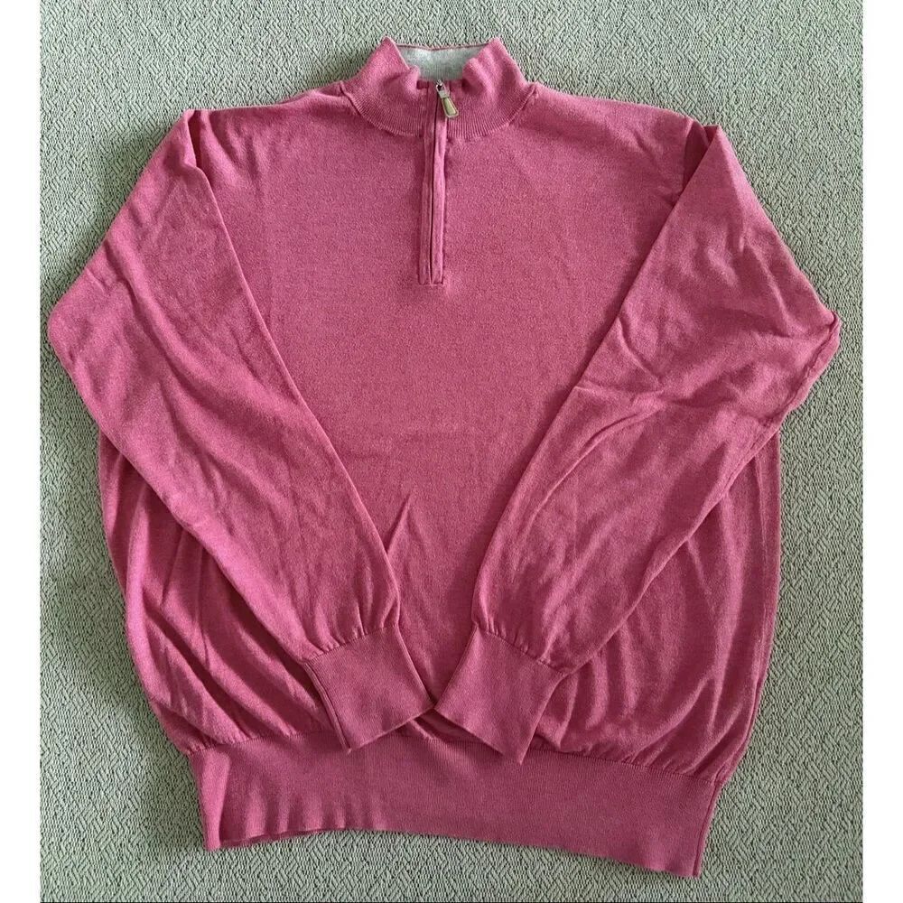 Peter Millar Crown Soft Cotton Silk Quarter Zip Sweater Pink Berry Men's M
